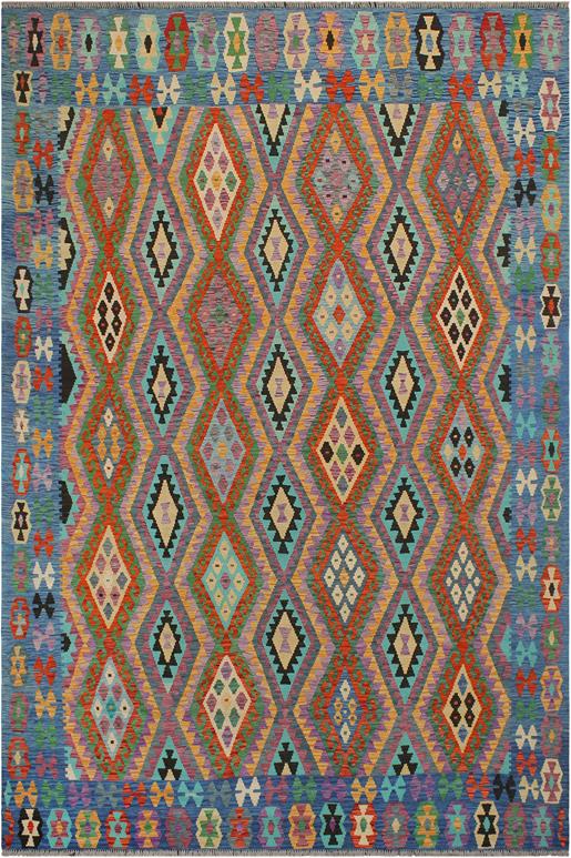 Flat Weave Kilim Antique Navaho Vintage handmade Geometric Kilim Rust Blue Hand-Woven Rectangle 100% Wool Area Rug 8x10 