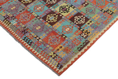 Flat Weave Kilim Antique Navaho Vintage handmade Geometric Kilim Blue Rust Hand-Woven Rectangle 100% Wool Area Rug 8x11 