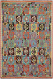 Flat Weave Kilim Antique Navaho Vintage handmade Geometric Kilim Blue Rust Hand-Woven Rectangle 100% Wool Area Rug 8x11 