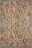 Flat Weave Kilim Antique Navaho Vintage handmade Geometric Kilim Blue Gray Hand-Woven Rectangle 100% Wool Area Rug 8x10 