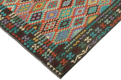 Flat Weave Kilim Antique Navaho Vintage handmade Geometric Kilim Rust Green Hand-Woven Rectangle 100% Wool Area Rug 8x10 