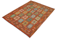 Flat Weave Kilim Antique Navaho Vintage handmade Geometric Kilim Rust Blue Hand-Woven Rectangle 100% Wool Area Rug 8x10 