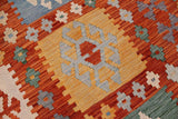 Flat Weave Kilim Antique Navaho Vintage handmade Geometric Kilim Rust Blue Hand-Woven Rectangle 100% Wool Area Rug 8x10 