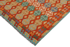 Flat Weave Kilim Antique Navaho Vintage handmade Geometric Kilim Rust Blue Hand-Woven Rectangle 100% Wool Area Rug 9x10 