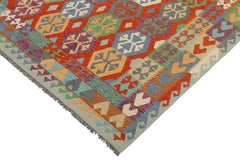 Flat Weave Kilim Antique Navaho Vintage handmade Geometric Kilim Rust Blue Hand-Woven Rectangle 100% Wool Area Rug 7x10 