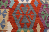 Flat Weave Kilim Antique Navaho Vintage handmade Geometric Kilim Rust Blue Hand-Woven Rectangle 100% Wool Area Rug 7x10 