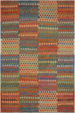 Flat Weave Kilim Antique Navaho Vintage handmade Modern Kilim Blue Rust Hand-Woven Rectangle 100% Wool Area Rug 8x12 