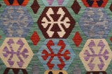 Flat Weave Kilim Antique Navaho Vintage handmade Geometric Kilim Green Blue Hand-Woven Rectangle 100% Wool Area Rug 9x11 