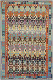 Flat Weave Kilim Antique Navaho Vintage handmade Geometric Kilim Rust Blue Hand-Woven Rectangle 100% Wool Area Rug 8x11 