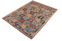 Flat Weave Kilim Antique Navaho Vintage handmade Geometric Kilim Blue Rust Hand-Woven Rectangle 100% Wool Area Rug 8x11 