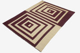 Flat Weave Kilim Antique Navaho Vintage handmade Modern Kilim Beige Purple Hand-Woven Rectangle 100% Wool Area Rug 6x10 