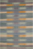 Flat Weave Kilim Antique Navaho Vintage handmade Modern Kilim Blue Beige Hand-Woven Rectangle 100% Wool Area Rug 9x12 