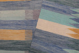 Flat Weave Kilim Antique Navaho Vintage handmade Modern Kilim Blue Beige Hand-Woven Rectangle 100% Wool Area Rug 9x12 