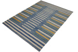 Flat Weave Kilim Antique Navaho Vintage handmade Modern Kilim Blue Beige Hand-Woven Rectangle 100% Wool Area Rug 9x12 