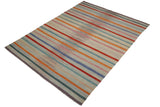 Flat Weave Kilim Antique Navaho Vintage handmade Modern Kilim Blue Rust Hand-Woven Rectangle 100% Wool Area Rug 9x12 