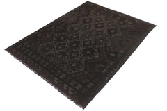 Flat Weave Kilim Antique Navaho Vintage handmade Geometric Kilim Black Gray Hand-Woven Rectangle 100% Wool Area Rug 5x8 