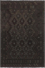 Flat Weave Kilim Antique Navaho Vintage handmade Geometric Kilim Black Gray Hand-Woven Rectangle 100% Wool Area Rug 5x8 