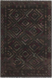 Flat Weave Kilim Antique Navaho Vintage handmade Geometric Kilim Black Brown Hand-Woven Rectangle 100% Wool Area Rug 6x8 