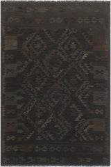 Flat Weave Kilim Antique Navaho Vintage handmade Geometric Kilim Black Blue Hand-Woven Rectangle 100% Wool Area Rug 5x8 