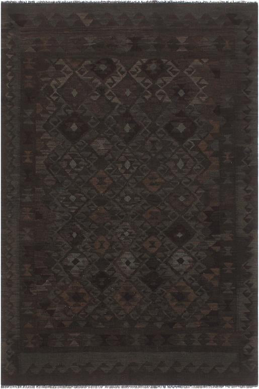 Flat Weave Kilim Antique Navaho Vintage handmade Geometric Kilim Charcoal Blue Hand-Woven Rectangle 100% Wool Area Rug 6x7 