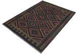 Flat Weave Kilim Antique Navaho Vintage handmade Geometric Kilim Black Blue Hand-Woven Rectangle 100% Wool Area Rug 5x8 