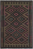 Flat Weave Kilim Antique Navaho Vintage handmade Geometric Kilim Black Blue Hand-Woven Rectangle 100% Wool Area Rug 5x8 