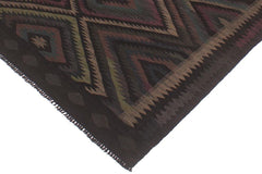 Flat Weave Kilim Antique Navaho Vintage handmade Geometric Kilim Black Green Hand-Woven Rectangle 100% Wool Area Rug 5x8 