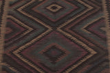 Flat Weave Kilim Antique Navaho Vintage handmade Geometric Kilim Black Green Hand-Woven Rectangle 100% Wool Area Rug 5x8 