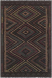 Flat Weave Kilim Antique Navaho Vintage handmade Geometric Kilim Black Green Hand-Woven Rectangle 100% Wool Area Rug 5x8 