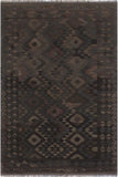 Flat Weave Kilim Antique Navaho Vintage handmade Geometric Kilim Black Brown Hand-Woven Rectangle 100% Wool Area Rug 6x8 