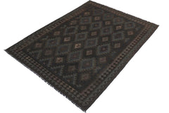 Flat Weave Kilim Antique Navaho Vintage handmade Geometric Kilim Blue Brown Hand-Woven Rectangle 100% Wool Area Rug 6x10 