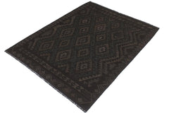 Flat Weave Kilim Antique Navaho Vintage handmade Geometric Kilim Black Green Hand-Woven Rectangle 100% Wool Area Rug 6x7 