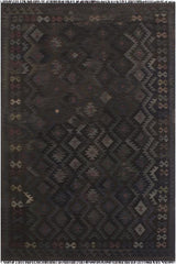 Flat Weave Kilim Antique Navaho Vintage handmade Geometric Kilim Black Blue Hand-Woven Rectangle 100% Wool Area Rug 6x10 