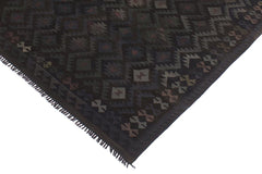 Flat Weave Kilim Antique Navaho Vintage handmade Geometric Kilim Black Blue Hand-Woven Rectangle 100% Wool Area Rug 6x10 