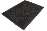 Flat Weave Kilim Antique Navaho Vintage handmade Geometric Kilim Black Blue Hand-Woven Rectangle 100% Wool Area Rug 6x8 