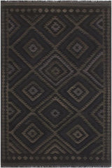 Flat Weave Kilim Antique Navaho Vintage handmade Geometric Kilim Black Blue Hand-Woven Rectangle 100% Wool Area Rug 6x8 