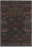 Flat Weave Kilim Antique Navaho Vintage handmade Geometric Kilim Charcoal Brown Hand-Woven Rectangle 100% Wool Area Rug 6x8 