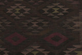 Flat Weave Kilim Antique Navaho Vintage handmade Geometric Kilim Charcoal Brown Hand-Woven Rectangle 100% Wool Area Rug 6x8 