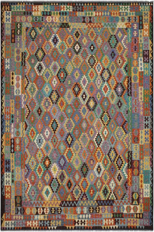 Flat Weave Kilim Antique Navaho Vintage handmade Geometric Kilim Rust Brown Hand-Woven Rectangle 100% Wool Area Rug 10x13 