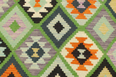 Flat Weave Kilim Antique Navaho Vintage handmade Geometric Kilim Green Blue Hand-Woven Rectangle 100% Wool Area Rug 4x6 