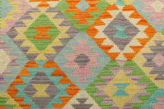 Flat Weave Kilim Antique Navaho Vintage handmade Geometric Kilim Orange Blue Hand-Woven Rectangle 100% Wool Area Rug 4x6 