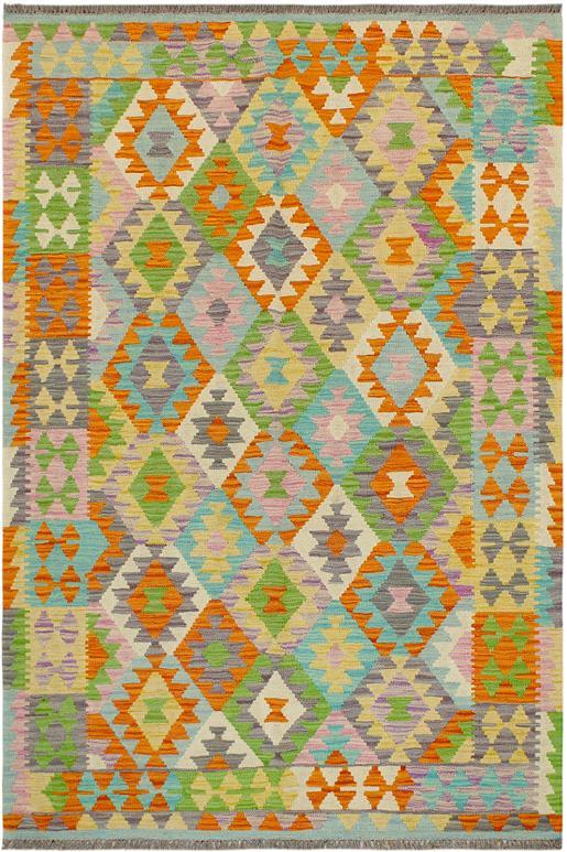 Flat Weave Kilim Antique Navaho Vintage handmade Geometric Kilim Orange Blue Hand-Woven Rectangle 100% Wool Area Rug 4x6 