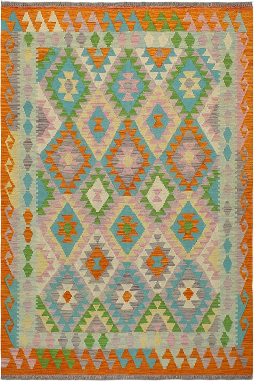 Flat Weave Kilim Antique Navaho Vintage handmade Geometric Kilim Beige Orange Hand-Woven Rectangle 100% Wool Area Rug 4x6 