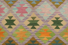 Flat Weave Kilim Antique Navaho Vintage handmade Geometric Kilim Purple Green Hand-Woven Rectangle 100% Wool Area Rug 4x5 