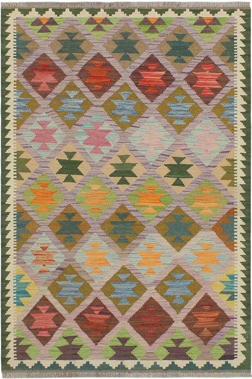 Flat Weave Kilim Antique Navaho Vintage handmade Geometric Kilim Purple Green Hand-Woven Rectangle 100% Wool Area Rug 4x5 