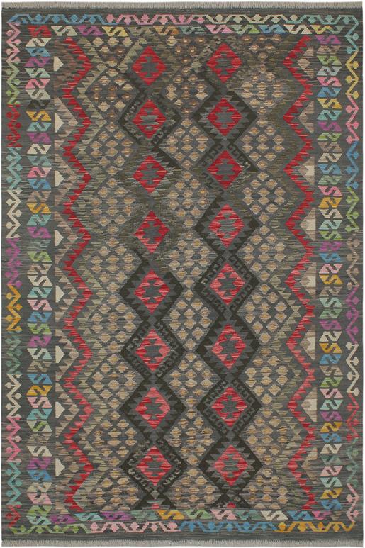 Flat Weave Kilim Antique Navaho Vintage handmade Geometric Kilim Charcoal Red Hand-Woven Rectangle 100% Wool Area Rug 6x8 