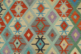 Flat Weave Kilim Antique Navaho Vintage handmade Geometric Kilim Rust Blue Hand-Woven Rectangle 100% Wool Area Rug 8x10 