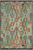 Flat Weave Kilim Antique Navaho Vintage handmade Geometric Kilim Rust Blue Hand-Woven Rectangle 100% Wool Area Rug 8x10 