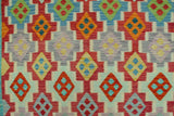 Flat Weave Kilim Antique Navaho Vintage handmade Geometric Kilim Red Blue Hand-Woven Rectangle 100% Wool Area Rug 8x10 