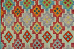 Flat Weave Kilim Antique Navaho Vintage handmade Geometric Kilim Red Blue Hand-Woven Rectangle 100% Wool Area Rug 8x10 